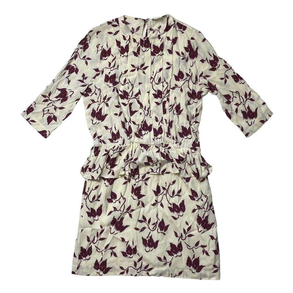 Ganni Maxwell Crepe Mini Floral Dress Size Medium 3/4 Sleeve Casual Feminine
